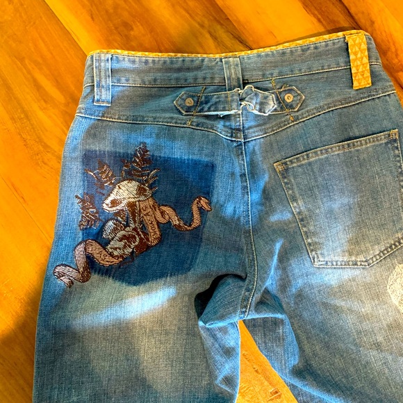 JEANS VINTAGE DISTRESSED WITH LEAVES AND MUSHROOMS. UNIQUE HIPPIE LOOK. 28/28 - Picture 7 of 7